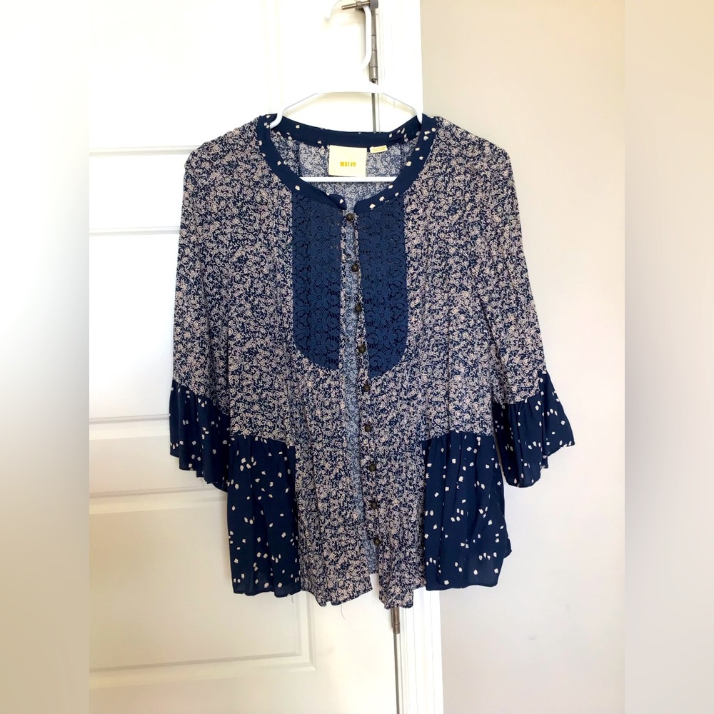 Blue tone floral blouse from Anthropologie.